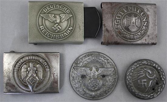 Five German Third Reich belt buckles,